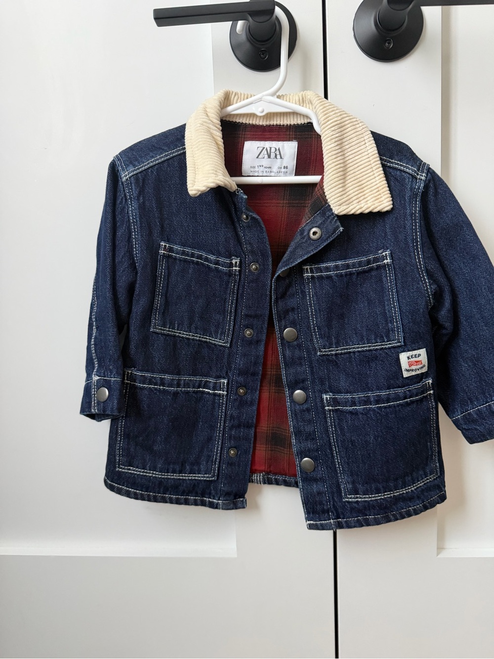 Zara Kids Dark Denim Jacket with Cream Cord Collar